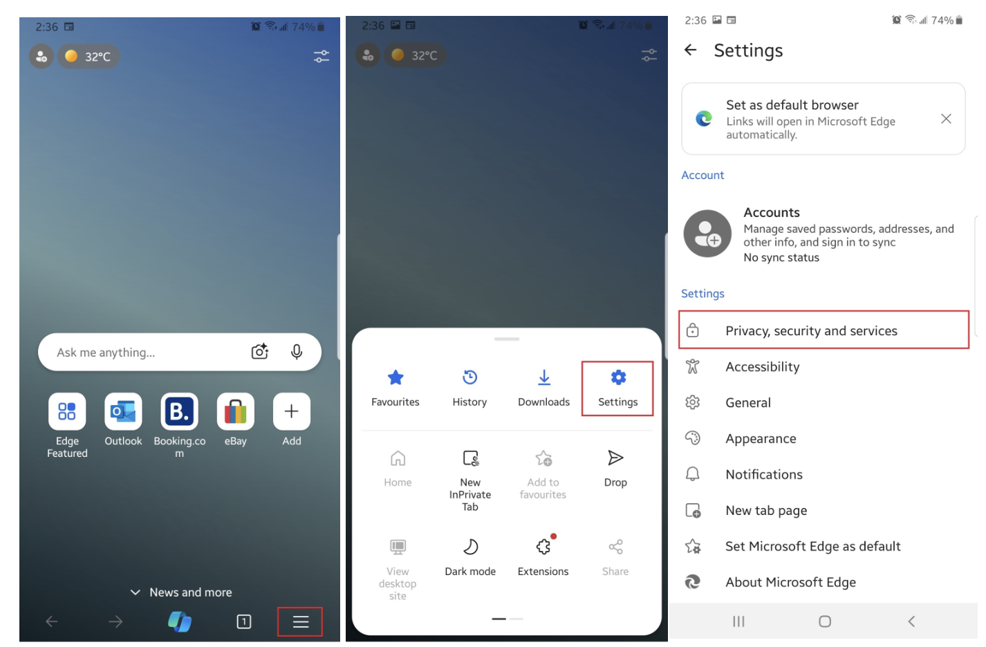 Click on  <i>Privacy, security and services </i>